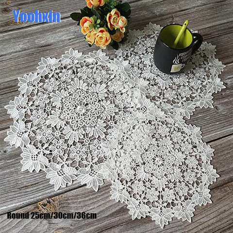 HOT white Lace Round Embroidery table place mat Christmas gift pad Napkin placemat cup cookware New year coaster doily kitchen ► Photo 1/4