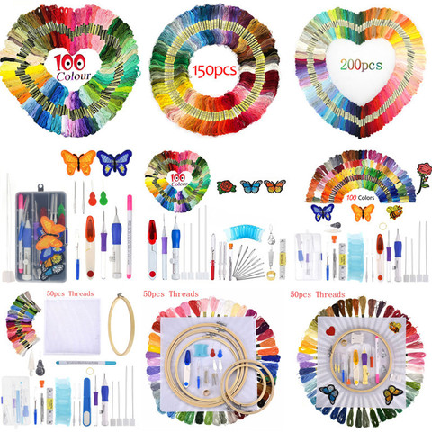 Magic Embroidery Pen Punch Needle Kit Craft Embroidery Thread Cross Stitch Embroidery Hoop Set 100/150/200pcs Cross Stitch Floss ► Photo 1/6