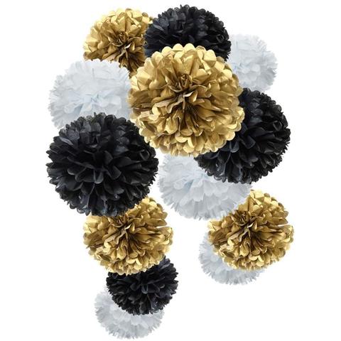 Diy handmade Tissue Pom Poms Flower for Vintage Wedding Baby shower parties and Events Gold Black Haning Paper Ball Decoration ► Photo 1/6