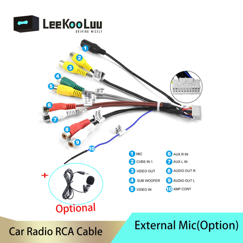 Leekooluu Android radio Car RCA Output Wire External microphone Adapter universal cable For 2 din Car Radio RCA Output ► Photo 1/2