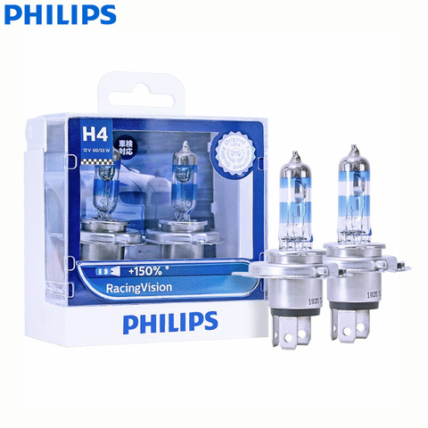 Philips Racing Vision H4 9003 HB2 12V P43t 12342RVS2 +150% Brighter Light Auto Halogen Head Light HL Beam ECE Lamps (Twin Pack) ► Photo 1/6