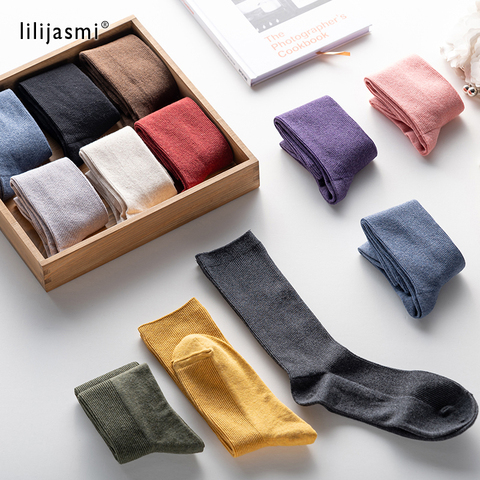 Exceptional Women Wool Solid Mid-Length Socks Japanese Style Loose Sock Long-staple Cotton Merino Blend Warm Antipilling Sport ► Photo 1/6