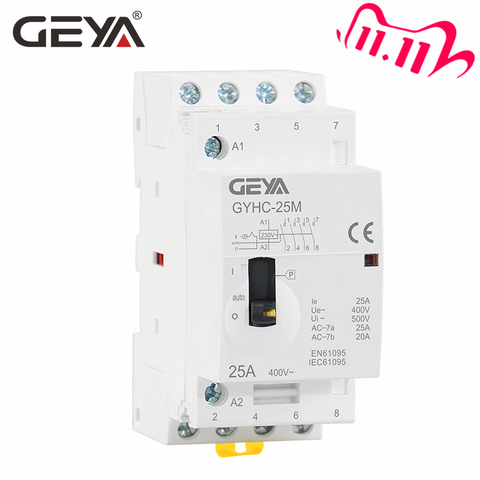 Free Shipping GEYA GYHC 4P 16A 20A 25A 4NO 220V/230V 50/60HZ Din rail Household AC Modular Contactor ► Photo 1/6