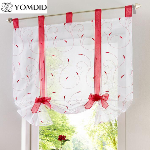 7 Color Embroidery Roman Curtain Floral Voile Sheer Curtains for Kitchen Window Living room Pattern Shade Curtain 1 PCS ► Photo 1/6