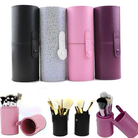 1Pc PU Leather Makeup Brushes Holder Travel Cosmetic Bag Case Organizer Brushes Pens Tube Cup Container Solid Cosmetic Tool ► Photo 1/6