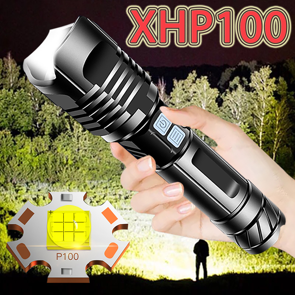 200000lm XHP90 XHP70 LED Flashlight Zoom Torch USB Rechargeable Tactical Light 