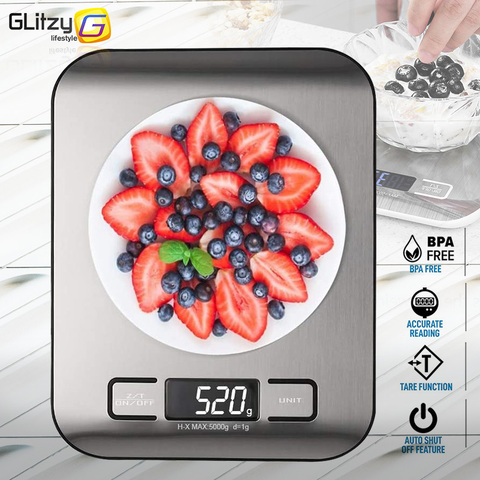 Digital Multi-function Food Kitchen Scale,Stainless Steel,11lb 5kg Stainless Steel Platform with LCD Display (Silver)     Featur ► Photo 1/6