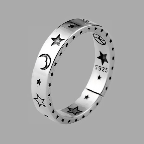 ANENJERY Vintage Moon Star Open Thai Silver Color Ring Smiling Face Finger Rings For Fashion Women Jewelry S-R613 ► Photo 1/6