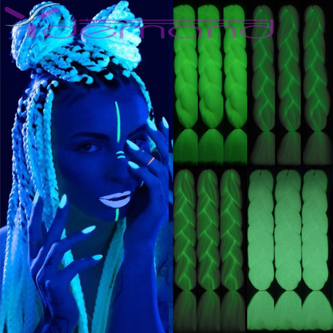 Y Demand Synthetic Jum bo-Braid Green Neon Glowing Hair 60CM Braiding Hairs Shining Hair in the Darkness High Temperature Fiber ► Photo 1/6