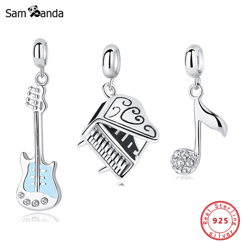 100% 925 Sterling Silver Charm Bead Love Music Bass Guitar Piano Pendant Charms Fit Bracelets Necklace Women Diy Jewelry ► Photo 1/4