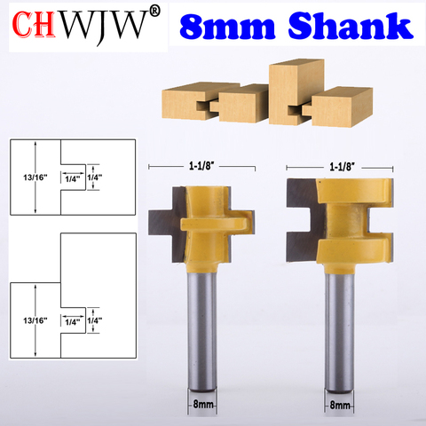 CHWJW 2pc 8mm Shank Mini Tongue & Groove Router Bit Set Line knife Woodworking cutter Tenon Cutter for Woodworking Tools ► Photo 1/5