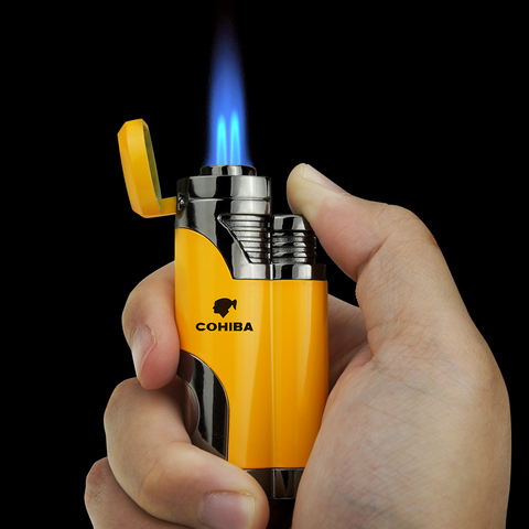 COHIBA Cigar Lighter 2 Torch Jet Flame Refillable Lighter with Cigar Punch Smoking Tool Accessories Portable Gift ► Photo 1/6