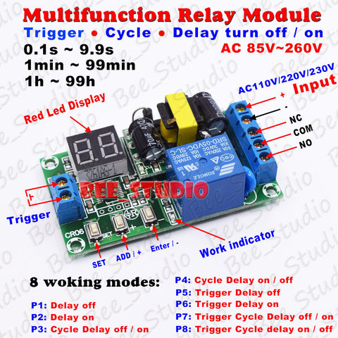 AC 110V 220V 230V Digital LED Cycle Delay turn ON/OFF Switch Timer Relay Module 8 modes ► Photo 1/6