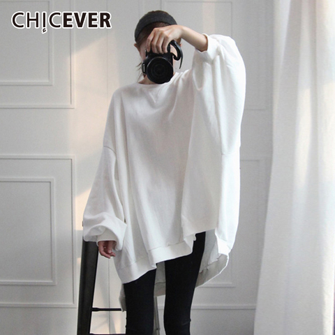 CHICEVER Asymmetric Hem Sweatshirt For Women O Neck Batwing Sleeve Casual Pullovers Loose Sweatshirts Female 2022 Spring New ► Photo 1/6