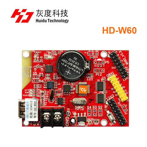 Huidu HD-W60 U-Disk Built-in WiFi Single Color Dual Color LED Display Control Card 32x512 Pixels Support (W61/W62/W63 on Sale) ► Photo 1/6