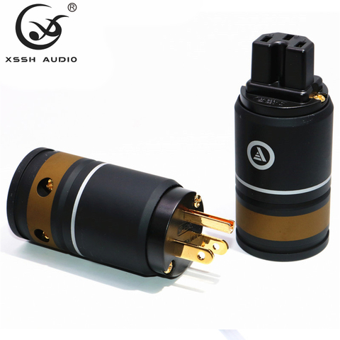 XSSH YIVO Audio Grade Gold Plated IEC Pure Copper Connector High Performance Female Male 3 wire Grounding US EU AC power plug ► Photo 1/6