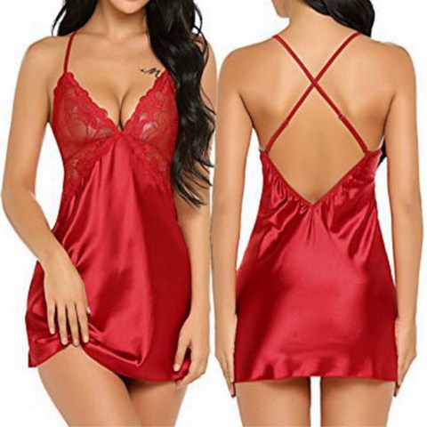 Women Sexy Lingerie Lace Sleepwear Nightdress Straps Deep V Neck Hot Robe Dress Nightie Night Dress ► Photo 1/6