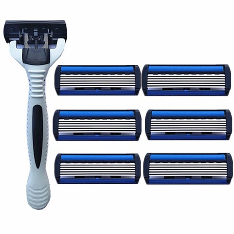 6 Layers Men's Safety Razor 1 Razor Holder + 6Replacement Blades Head Cassette Hair Shaving Machine Face Knife Epilator trimmer ► Photo 1/4