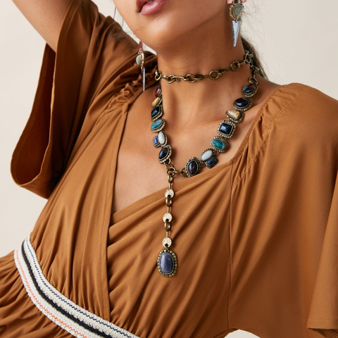 Boho Ethnic Long Necklaces Women 2022 ZA Jewelry Indian Statement Maxi Necklace Femme Faux Stone Sweater Chain Pendants Necklace ► Photo 1/6