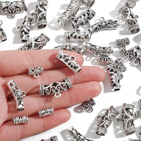 10pcs Hollow Metal Silver Plated Loose Bead Spacer Connector Curved Tube Beads Charms For DIY Bracelet Necklace Jewelry Making ► Photo 1/6