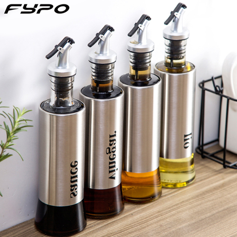Fypo 3pcs/Set Stainless Steel +Glass Leakproof Oil Bottle Household Soy Sauce Bottle Seasoning Bottle Oil Vinegar Pot ► Photo 1/6
