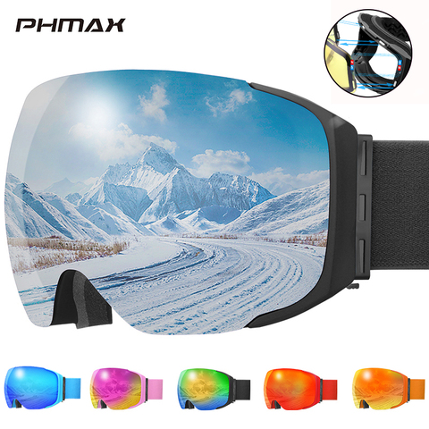 PHMAX Winter Ski Goggles Magnetic Double Layer Anti-Fog Ski Glasses Anti-Glare Snowboard Glasses Anti-UV Protective Ski Mask ► Photo 1/6