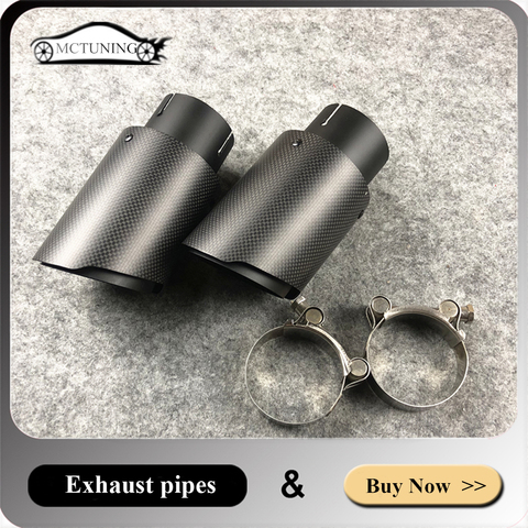 One piece Universal Exhaust tips Matte black Carbon fiber + 304 Stainless steel Exhaust system parts Muffler and tailpipe ► Photo 1/5