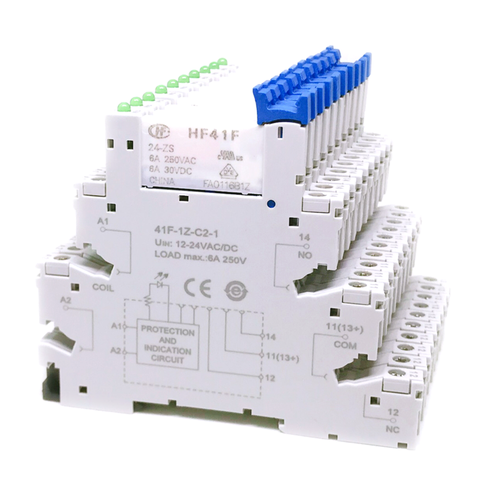 41F-1Z-C2-1 HF41F 24-ZS 12-ZS 5V 12V 24V 230V 6A 1CO Slim/SSR Relay Mount On Screw Socket with LED Wafer relay ► Photo 1/6