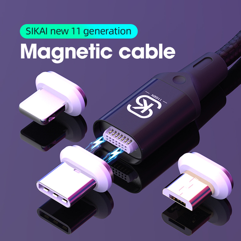 Magnetic 3 in 1 usb cable Charger micro usb type c QC 4.0 3.0 charging for android iphone xiaomi redmi iphone xr samsung sikai ► Photo 1/6