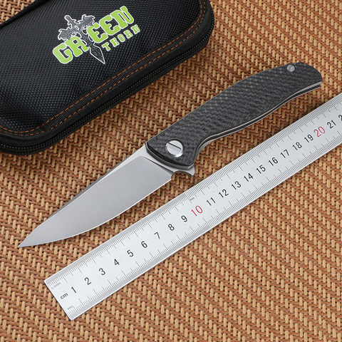 Green thorn f3ns D2 blade titanium + carbon fiber handle outdoor camping hunting practical fruit knife folding knife EDC tool。 ► Photo 1/6