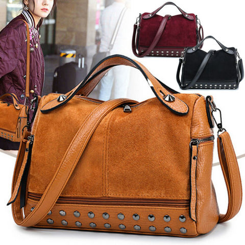 Women Lady Faux Leather Handbag Shoulder Messenger Bag CrossBody Bags Large Capacity Travel Rivet Matte Tote ► Photo 1/6
