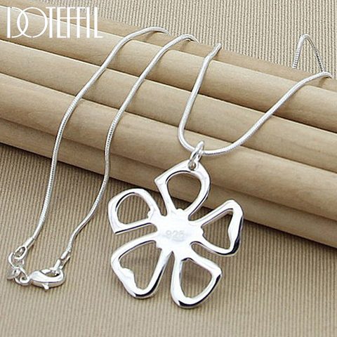 DOTEFFIL 925 Sterling Silver 18 Inch Snake Chain Flower Pendant Necklace  For Woman Wedding Engagement Party Charm Jewelry ► Photo 1/5