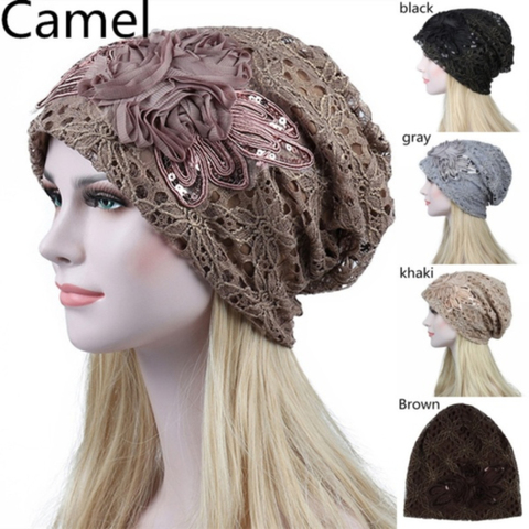 Fashion Lady Lace Floral  Muslim Ruffle Cancer Chemo Hat Beanie Scarf Turban Head Wrap Cap Hat 5 Colors ► Photo 1/6