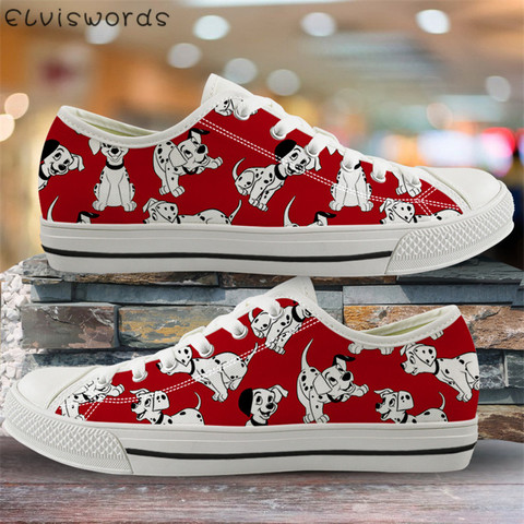 ELVISWORDS Flats Dalmatian Dog Print Red Canvas Shoes Women Leisure Vulcanized Shoes Female Animal Breathable Sneakers Footwear ► Photo 1/6