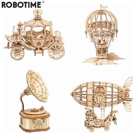 Robotime New Arrival DIY 3D Gramophone Box,Pumpkin Cart Wooden Puzzle Game Assembly Popular Toy Gift for Children Adult TG408 ► Photo 1/4