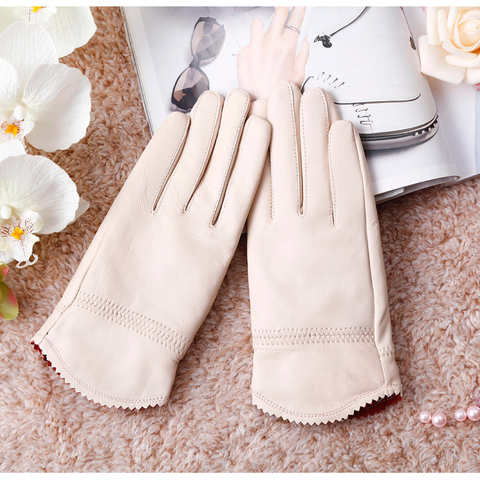 2022 women's genuine leather gloves red sheepskin gloves autumn and winter fashion female windproof gloves ► Photo 1/6