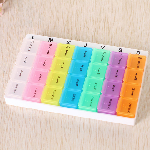 1PCS 28 Squares Weekly 7 Days Tablet Pill Box Holder Medicines Storage Organizer Container Case Clamshell Type Tablet Dispenser ► Photo 1/6