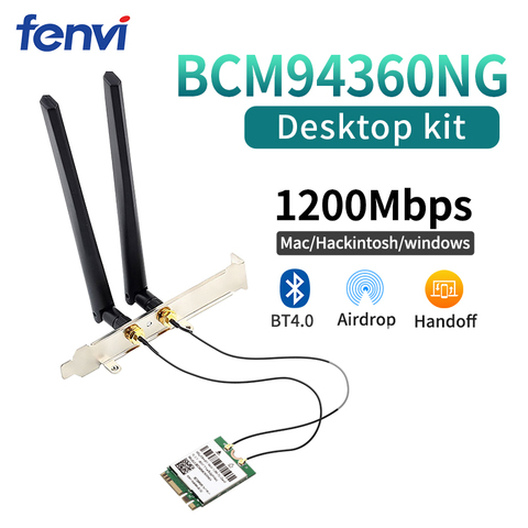 802.11ac BCM94360NG Wireless Adapter M.2 Desktop Kit Hackintosh macOS NGFF Wifi Card Dual band 1200Mbps Bluetooth 4.0 Window ► Photo 1/6