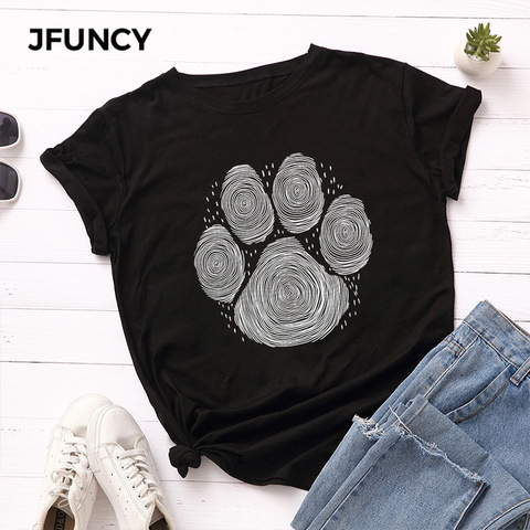 JFUNCY 2022 Summer Women T Shirt Plus Size Female T-shirts Short Sleeve Cotton Tshirt Dog Fingerprint Print Lady Casual Tee Tops ► Photo 1/6