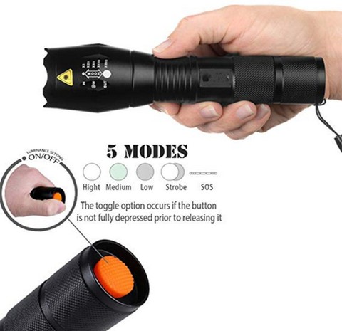 zk20 T6 Zoomable LED Flashlight 5-Mode Dropshipping Torch light suitable 2x5000mAh batteries Telescopic Lanterna Flashlights ► Photo 1/5