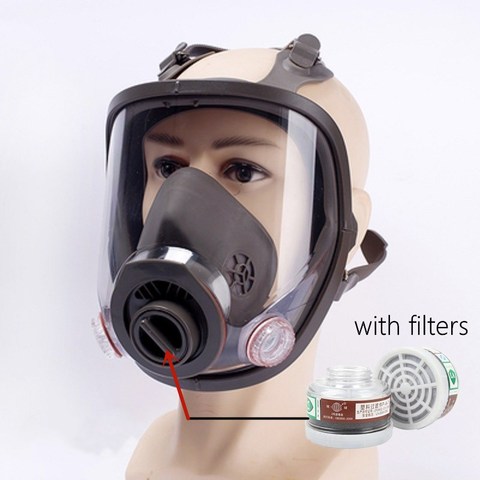Gas Mask for Face with Clear Window Full-Face Respirator with Filter Activated Carbon 0.5m Pipe Chemical Protection Safety ► Photo 1/6