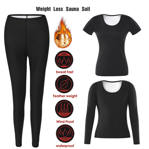 Women Seamless Sauna Suits Sweat Shirts Girl Body Shaper Waist Trainer Slimming Long Pants Fitness Ladys Leggings Shapewear Sets ► Photo 1/6