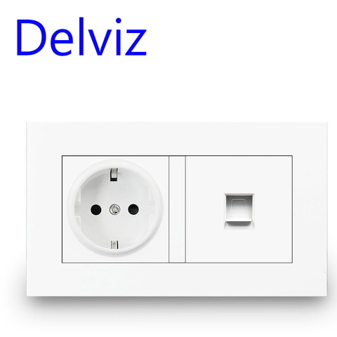 Delviz RJ45 Computer Wall Socket, Computer connect Jack, CAT5E Connector Cable network Interface Outlet EU Standard Power Socket ► Photo 1/2