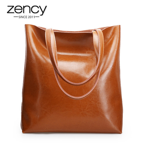 Zency 100% Genuine Leather Vintage Women Shoulder Bag High Quality Fashion Brown Large Capacity Shopping Bags Black Tote Handbag ► Photo 1/6