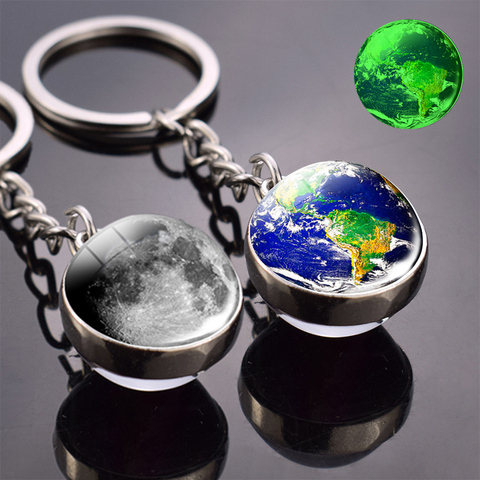 Glow in the Dark Planet Key Chains Jupter Moon Earth Mars Sun Mercery Double Side Glass Ball Keychain Solar System Pendant ► Photo 1/6