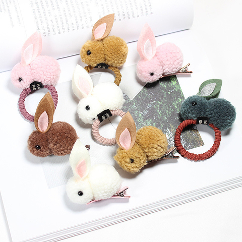 Fashion Cute Ball Rabbit Hair Ring Female Tie Rope Korean Elastic Rubber Hair Bands Bunny Hair Clip Children's Hair Accessories ► Photo 1/6