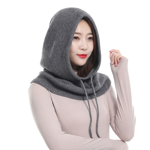 Women Winter Hat Female Knitted Hooded Scarf for Women Windproof Warm Windproof Wool Cap ► Photo 1/6