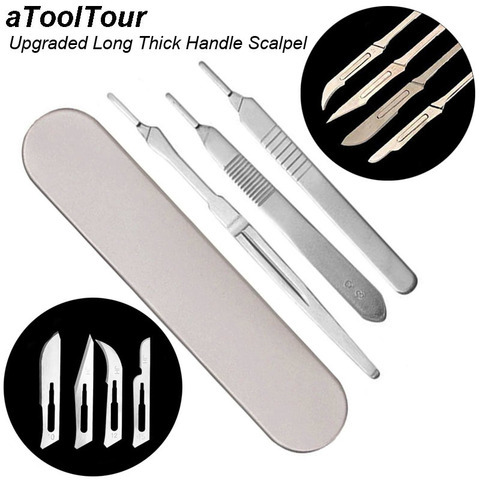 Upgraded Long & Thick Handle Carbon Steel Carving Scalpel Blades Medical Cutting Sliding Scalpel Knife Storage Blade 10 11 12 15 ► Photo 1/6