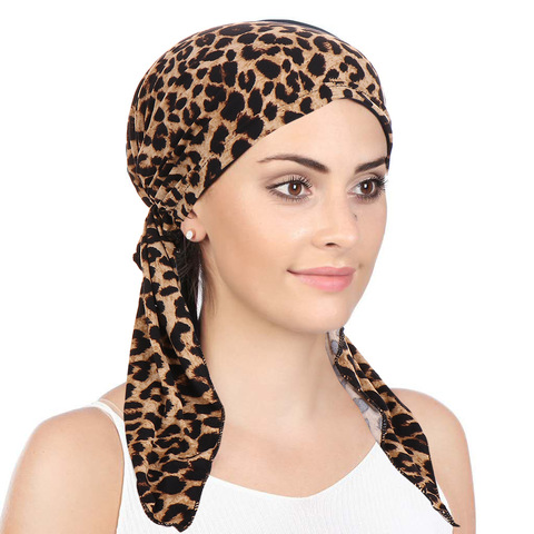 Helisopus New Muslim Women Soft Turban Hat Pre-Tied Head Scarf Printed Ladiess Cotton Chemo Cap Inner Hijabs Hair Accessories ► Photo 1/6