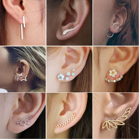 SMJEL Bohemian Vintage Earrings Jewelry Leaf Geometric Round Stud Earrings for Women Simple Bar Leaf Earing Ear Climber Girls ► Photo 1/6